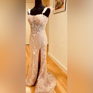 Sherri Hill Lace Embellished Prom Dress in Light Pink